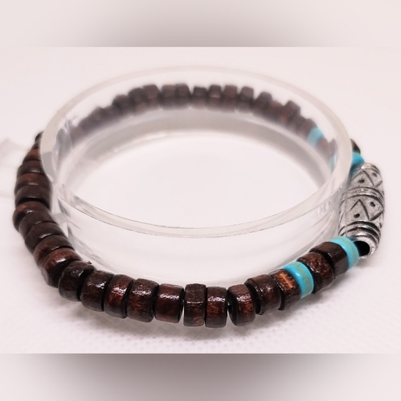 Men's Bracelet Beaded Beads Turquoise Brown New f18 - Picture 2 of 3